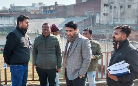 Hathras: तालाब चौराहा ओवरब्रिज के नीचे चल रहे सौंदर्यीकरण व यातायात व्यवस्थाओं का जिलाधिकारी ने किया निरीक्षण। 