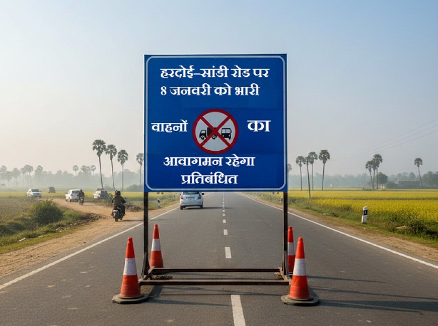 Hardoi: हरदोई–सांडी रोड पर 8 जनवरी को भारी वाहनों का आवागमन रहेगा प्रतिबंधित। 