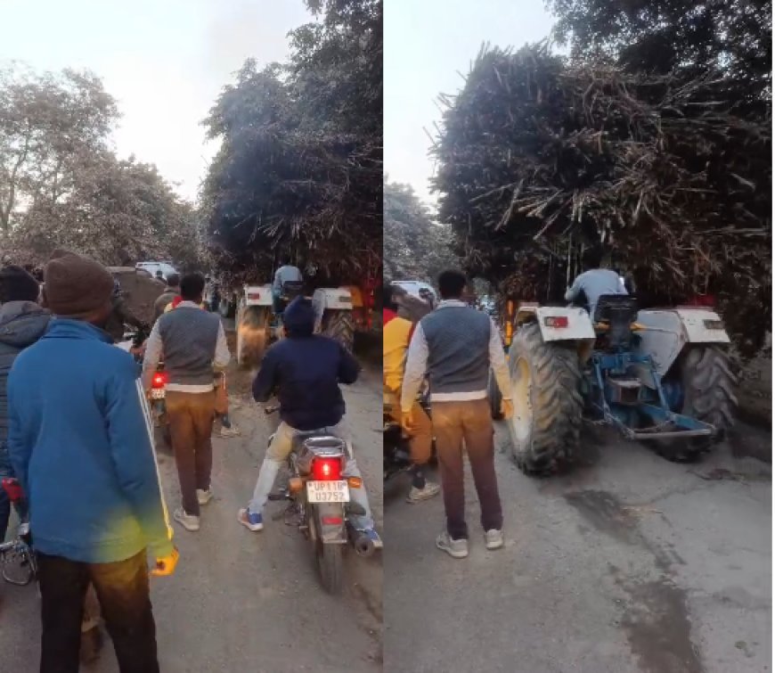 Saharanpur : कलसिया-फतेहपुर मार्ग पर लंबा जाम, ओवरलोड गन्ना ट्रॉली फंसने से बनी वजह