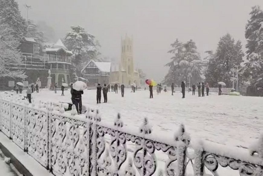 शिमला में ताजा बर्फबारी के साथ पर्यटकों की भारी भीड़, शहर पहुंचने वाले मार्गों पर लंबे ट्रैफिक जाम से बढ़ा दबाव। 