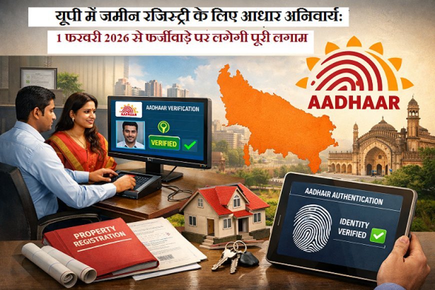 Lucknow: यूपी में जमीन रजिस्ट्री के लिए आधार अनिवार्य: 1 फरवरी 2026 से फर्जीवाड़े पर लगेगी पूरी लगाम। 
