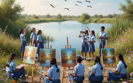 सीजी सिटी अर्बन वेटलैंड में मना प्रकृति का उत्सव: छात्र-छात्राओं ने कैनवास पर उकेरे प्रकृति के रंग, पंख फैलाते पक्षियों का किया दीदार।  