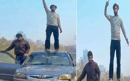 हापुड़ में चलती कार पर खतरनाक स्टंट: युवकों ने छत पर खड़े होकर करतब दिखाया, पुलिस ने 29 हजार का चालान काटा