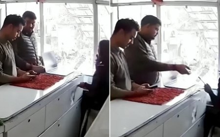 उत्तर प्रदेश के जौनपुर में पुलिसकर्मियों ने मोबाइल शोरूम से iPhone चुराया, CCTV में मुस्कुराते हुए निकलते कैद हुए।