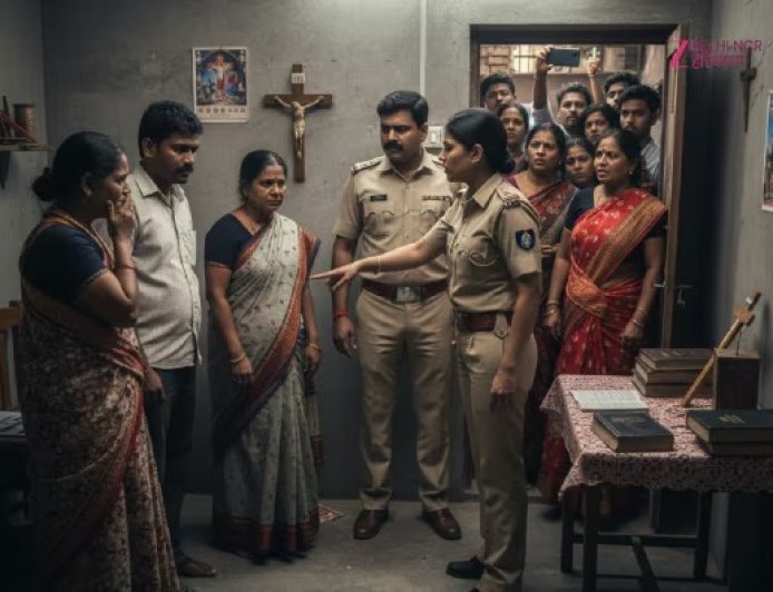 ग्रेटर नोएडा सेक्टर 36 बेसमेंट में कथित धर्मांतरण प्रार्थना सभा पर पुलिस कार्रवाई, 4 लोग हिरासत में।