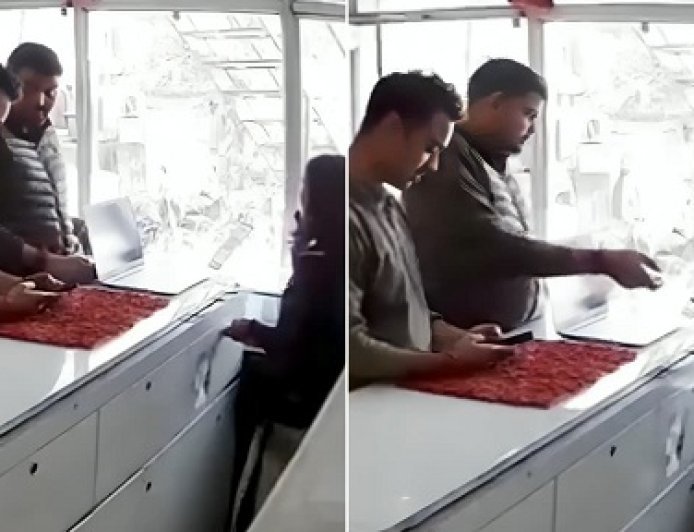 उत्तर प्रदेश के जौनपुर में पुलिसकर्मियों ने मोबाइल शोरूम से iPhone चुराया, CCTV में मुस्कुराते हुए निकलते कैद हुए।