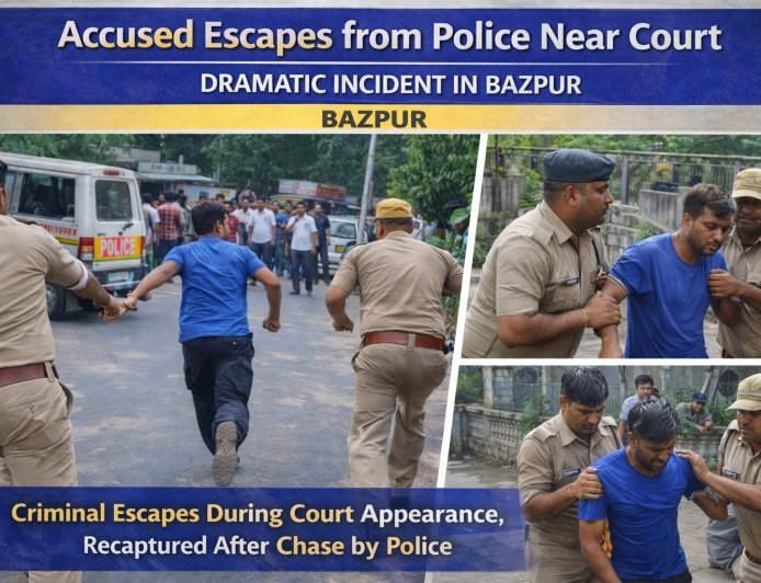 Bajpur : कोर्ट से फरार हुआ आरोपी, पुलिस ने लेबड़ा पुल के पास से पकड़ा