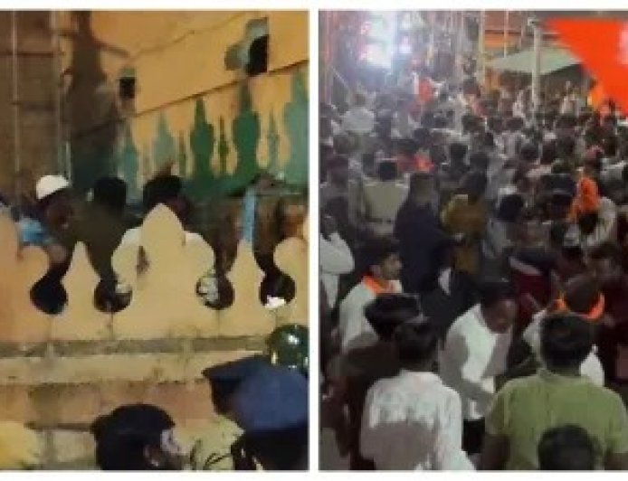 बागलकोट में शिवाजी जयंती जुलूस पर पत्थरबाजी, मस्जिद के पास ठेलों में लगाई आग।