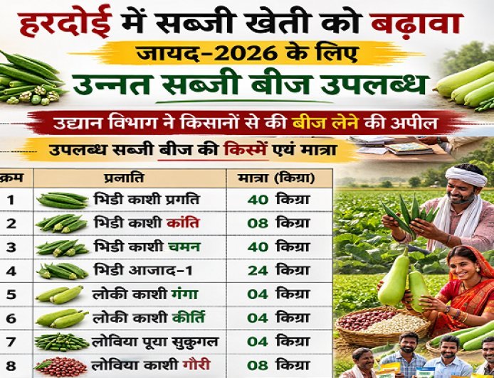 Hardoi: हरदोई में सब्जी खेती को बढ़ावा- 'जायद-2026' के लिए सब्जी बीज उपलब्ध, किसानों को नगद मूल्य पर मिलेगा लाभ। 
