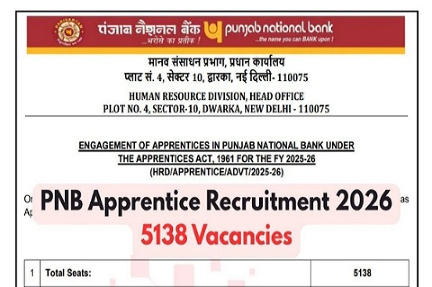 PNB अप्रेंटिस बंपरभर्ती 2026- 5000+ पदों पर मौका, अप्रेंटिस की भर्ती, इस डेट से शुरू होंगे आवेदन।