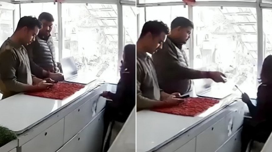 उत्तर प्रदेश के जौनपुर में पुलिसकर्मियों ने मोबाइल शोरूम से iPhone चुराया, CCTV में मुस्कुराते हुए निकलते कैद हुए।