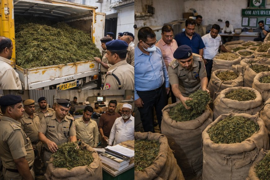Hardoi : हरदोई में आयुर्वेदिक कंपनी पर छापेमारी, निर्धारित सीमा से कई गुना अधिक भांग जब्त