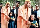 Gorakhpur: 'Close Your Eyes, I Have a Gift for You'- 4-year-old Yashasvini gifts a ‘bulldozer’ to CM Yogi Adityanath.