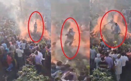 Sambhal: सम्भल में जलती होली पर चढ़ा शख्स, युवक ने खींचकर बचाई जान, वीडियो वायरल।