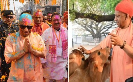 Gorakhpur: गोरखनाथ मंदिर में मुख्यमंत्री ने लिया फाग का आनंद, सीएम संग खेली गई रंगों व फूलों की होली। 