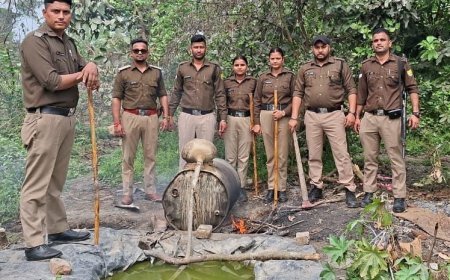 Bajpur: टीम ने 3 भट्टियाँ व 8000 केजी लहन को नष्ट किया 80 लीटर  शराब बरामद। 