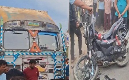 हरदोई में रफ्तार का कहर: बेकाबू कंटेनर ने बाइक सवार परिवार को रौंदा, पति-पत्नी और मासूम बेटी की मौके पर ही दर्दनाक मौत। 