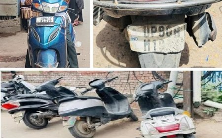 आगरा में ई-चालान से बचने के लिए नंबर प्लेटों के साथ अनोखी धोखाधड़ी: सीमेंट, टेप और नंबर मोड़ने के शातिराना खेल का हुआ खुलासा।