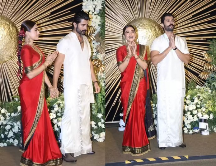 Vijay-Rashmika Wedding: लाल कांजीवरम साड़ी में छाईं रश्मिका मंदाना, ट्रेडिशनल लुक में दिखे विजय देवरकोंडा — रिसेप्शन की तस्वीरें वायरल