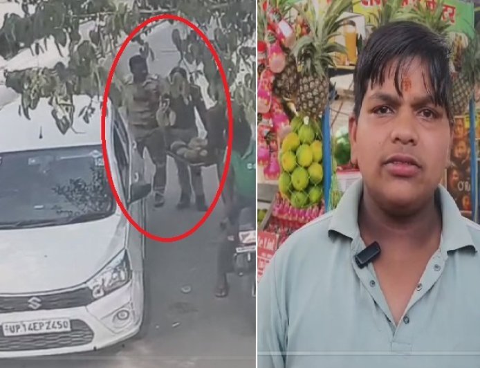 Amroha: जूस के पैसे मांगना दुकानदार को पड़ा भारी, दरोगा ने सरेआम बेरहमी से पीटा; घटना CCTV में कैद। 