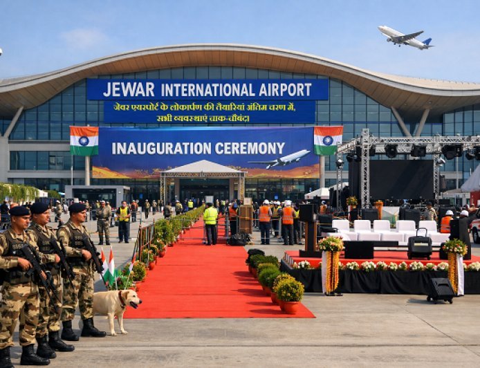 Gautam Buddha Nagar: जेवर एयरपोर्ट के लोकार्पण की तैयारियां अंतिम चरण में, सभी व्यवस्थाएं चाक-चौबंद। 