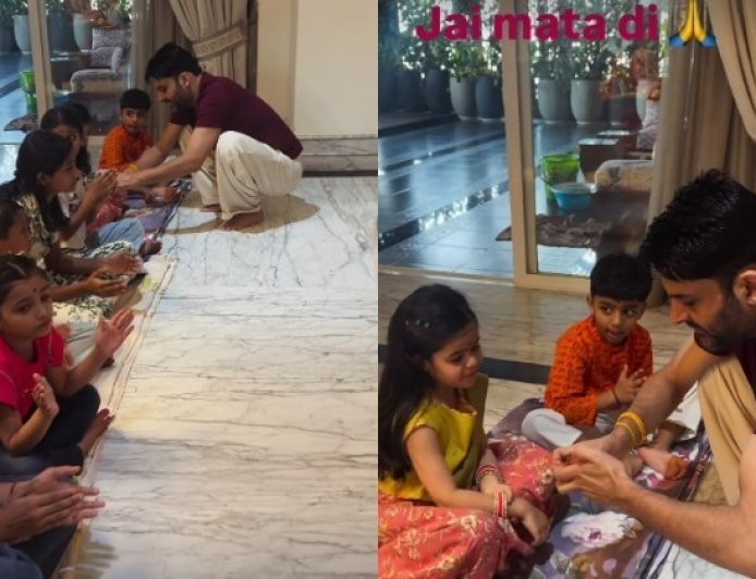 कपिल शर्मा के घर 'जय माता दी' की गूंज: अष्टमी पर पारंपरिक रूप से किया कन्या पूजन, नन्ही बच्चियों का लिया आशीर्वाद।