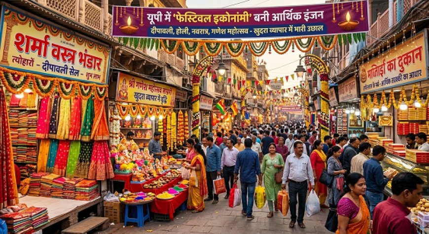 यूपी में ‘फेस्टिवल इकोनॉमी’ बनी आर्थिक इंजन- दीपावली, होली, नवरात्र और गणेश महोत्सव जैसे पर्वों में खुदरा व्यापार में भी हुई उल्लेखनीय वृद्धि। 