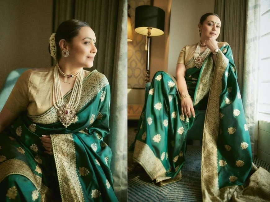 रानी मुखर्जी का शाही अवतार: सब्यसाची की हरी रेशमी साड़ी में बिखेरा जलवा, सादगी और भव्यता का अनूठा संगम