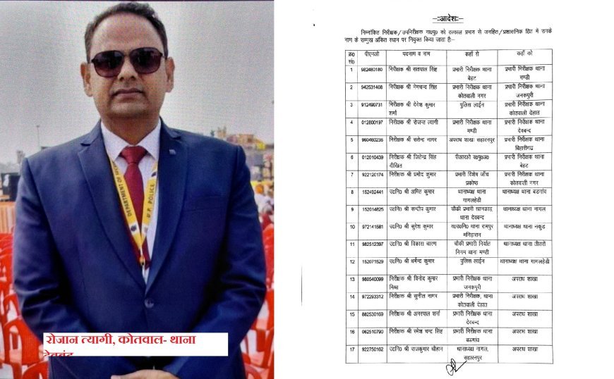 Saharanpur : सहारनपुर पुलिस महकमे में बड़ा फेरबदल, 17 निरीक्षकों और उपनिरीक्षकों के कार्यक्षेत्र बदले