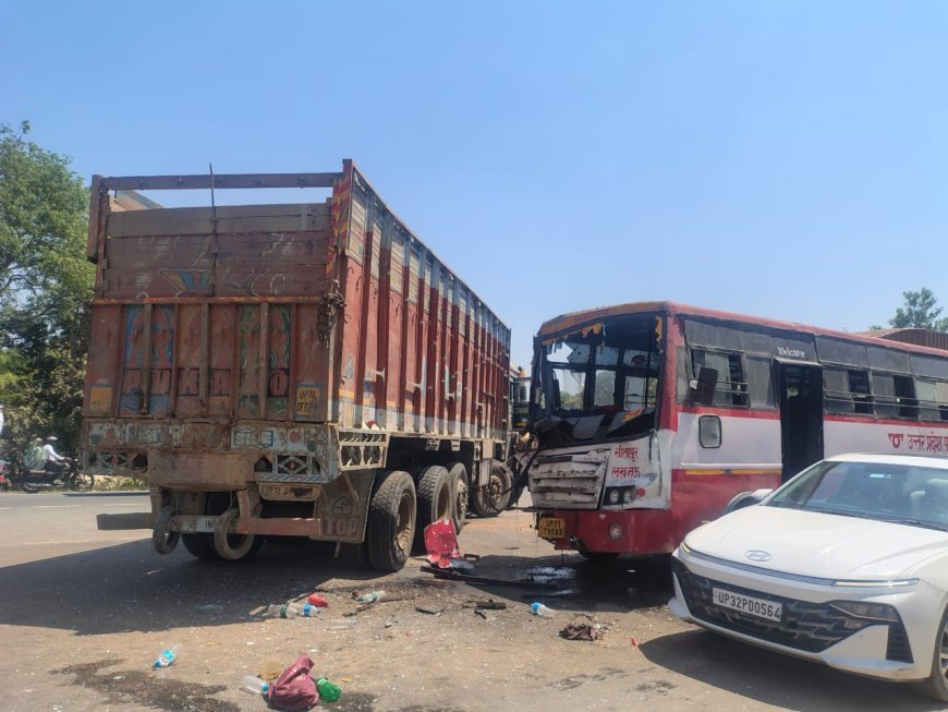 Sitapur : तेज रफ्तार बस और ट्रक की भिड़ंत, 10 यात्री घायल, ओवरटेक के चक्कर में हुआ हादसा