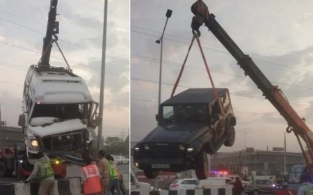 दिल्ली-मेरठ एक्सप्रेसवे पर भीषण सड़क दुर्घटना: तेज रफ्तार टेंपो ट्रेवलर ने तीन बाइक सवार युवकों को कुचला, सभी की मौके पर ही मौत।