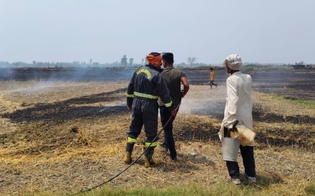 Gonda : पराली की आग ने धारण किया विकराल रूप, कड़ी मशक्कत के बाद दमकल कर्मियों ने फसल को बचाया