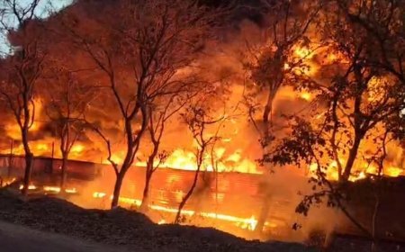 Sambhal : सम्भल में टायर फैक्ट्री में भीषण आग, दो घंटे तक धधकता रहा गोदाम - पांच दमकल गाड़ियों ने पाया काबू