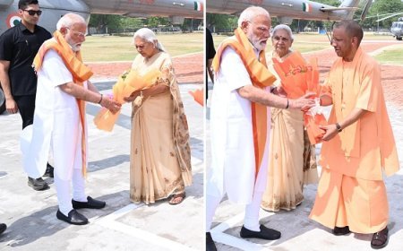 Varanasi: काशी दौरे पर पीएम मोदी का भव्य स्वागत, सीएम योगी संग नेताओं ने किया बाबा विश्वनाथ का पूजन। 