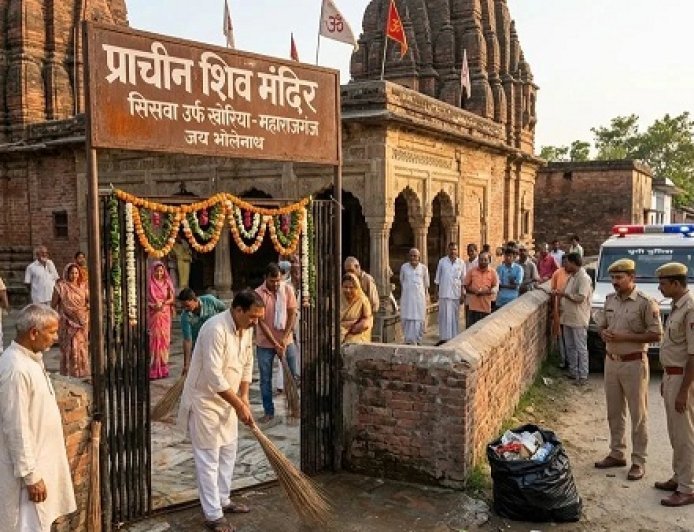 महराजगंज के सिसवा गांव में मांस फेंक शिव मंदिर की पवित्रता भंग करने का प्रयास, आरोपित किशोर पुलिस हिरासत में।