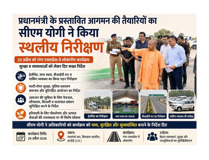 Hardoi : प्रधानमंत्री के आगमन और गंगा एक्सप्रेस-वे के लोकार्पण की तैयारियों को परखने हरदोई पहुंचे मुख्यमंत्री योगी आदित्यनाथ