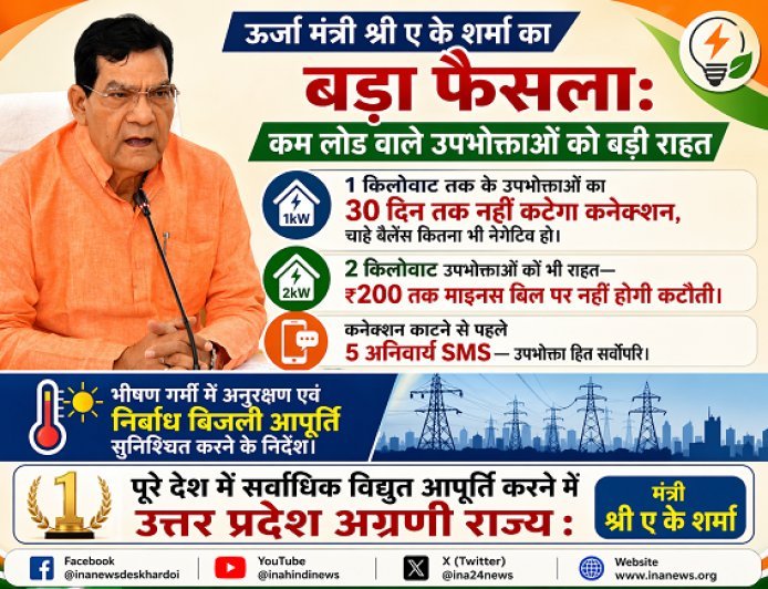 Lucknow: ऊर्जा मंत्री ए के शर्मा का बड़ा फैसला: कम लोड वाले उपभोक्ताओं को बड़ी राहत। 