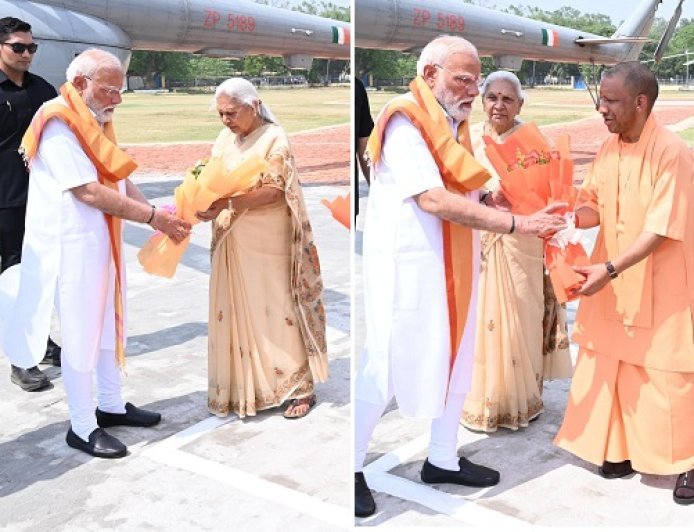 Varanasi: काशी दौरे पर पीएम मोदी का भव्य स्वागत, सीएम योगी संग नेताओं ने किया बाबा विश्वनाथ का पूजन। 