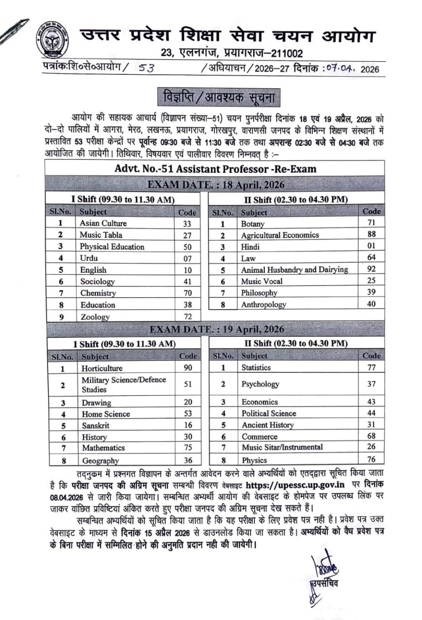 Prayagraj : सहायक प्रोफेसर भर्ती की दोबारा परीक्षा के लिए केंद्रों की सूची जारी, पंद्रह अप्रैल से डाउनलोड होंगे प्रवेश पत्र