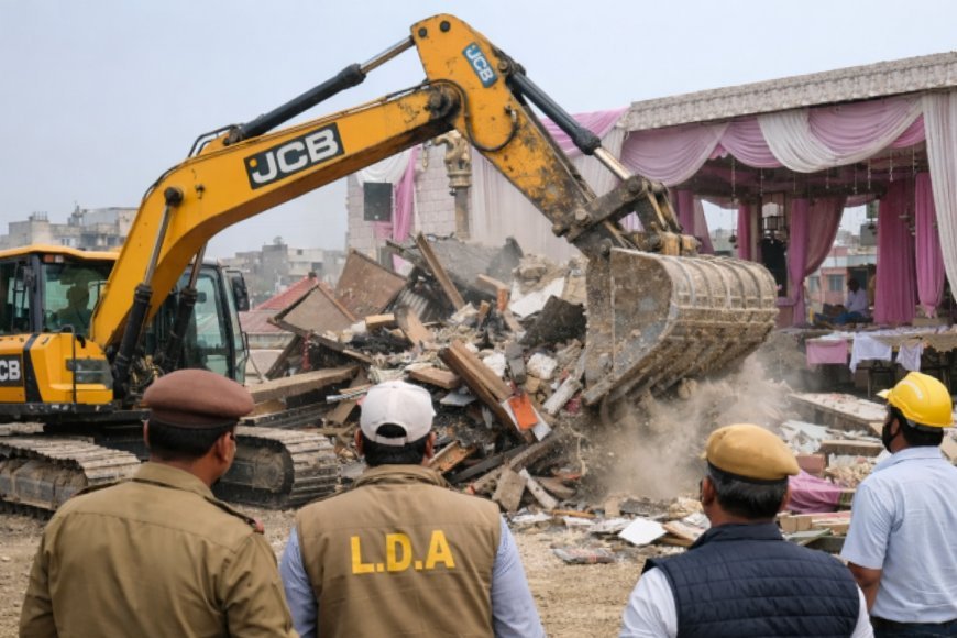 गोमती नगर विस्तार में अवैध मैरिज लॉन पर चला बुलडोजर, एलडीए के अर्जन व प्रवर्तन विभाग की संयुक्त टीम ने की कार्रवाई। 