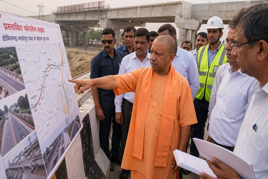 सीएम योगी आदित्यनाथ का निरीक्षण: डोमिनगढ़ फोरलेन सड़क व ROB परियोजनाओं में तेजी के निर्देश, यातायात और बाढ़ सुरक्षा पर फोकस।