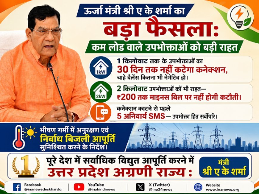 Lucknow: ऊर्जा मंत्री ए के शर्मा का बड़ा फैसला: कम लोड वाले उपभोक्ताओं को बड़ी राहत। 