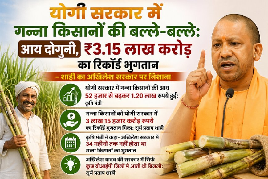 योगी सरकार में गन्ना किसानों की बल्ले-बल्ले: आय दोगुनी, ₹3.15 लाख करोड़ का रिकॉर्ड भुगतान – शाही का अखिलेश सरकार पर निशाना। 