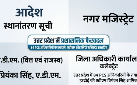 यूपी में 84 PCS अधिकारियों के कार्यक्षेत्र में बदलाव, हरदोई की एडीएम प्रियंका सिंह अब लखनऊ में संभालेंगी कमान, देखें पूरी लिस्ट