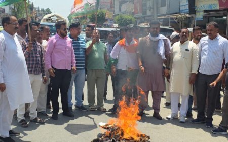 Bajpur : बढ़ती महंगाई और ईंधन के दामों के खिलाफ कांग्रेस का प्रदर्शन, बेरिया तिराहे पर फूंका केंद्र सरकार का पुतला