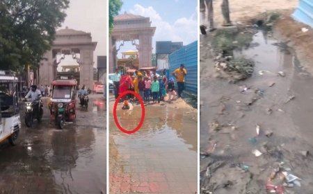 Naimisharanya: गंदे पानी से निकलने को मजबूर  दंडवत करते हुए श्रद्धालु व भक्तगण। 