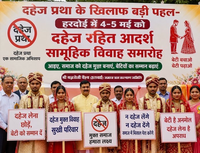 Hardoi: दहेज प्रथा के खिलाफ बड़ी पहल- हरदोई में 4-5 मई को दहेज रहित आदर्श सामूहिक विवाह समारोह आयोजित। 