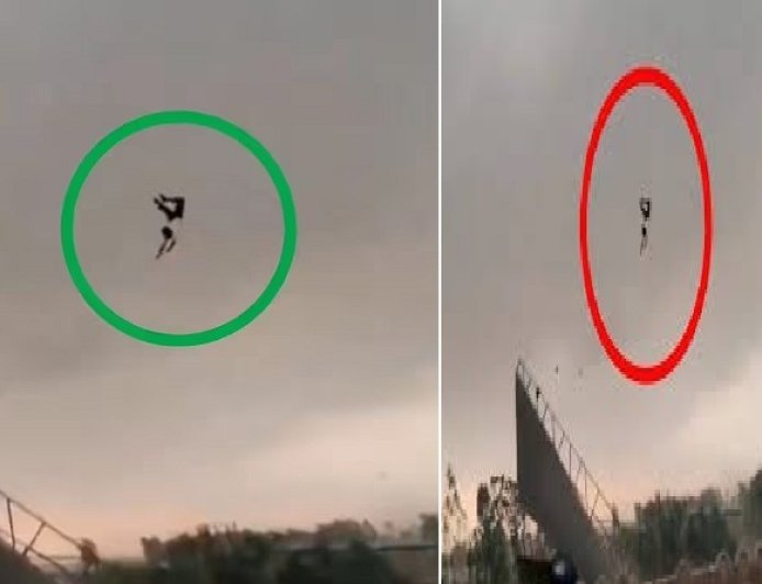 बरेली में कुदरत का कहर- भमोरा के बमियाना में टीन शेड के साथ हवा में उड़ा युवक, रोंगटे खड़े कर देने वाला वीडियो वायरल।