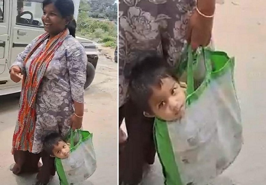 Ayodhya: गोद नहीं, झोले में सफर करता बचपन—मां की लाचारी का वायरल सच, मजबूरी की मार्मिक तस्वीर। 