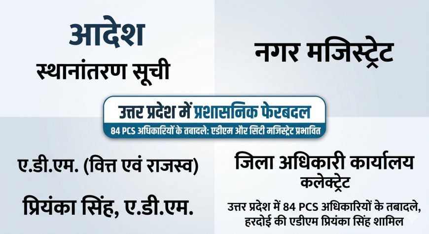 यूपी में 84 PCS अधिकारियों के कार्यक्षेत्र में बदलाव, हरदोई की एडीएम प्रियंका सिंह अब लखनऊ में संभालेंगी कमान, देखें पूरी लिस्ट